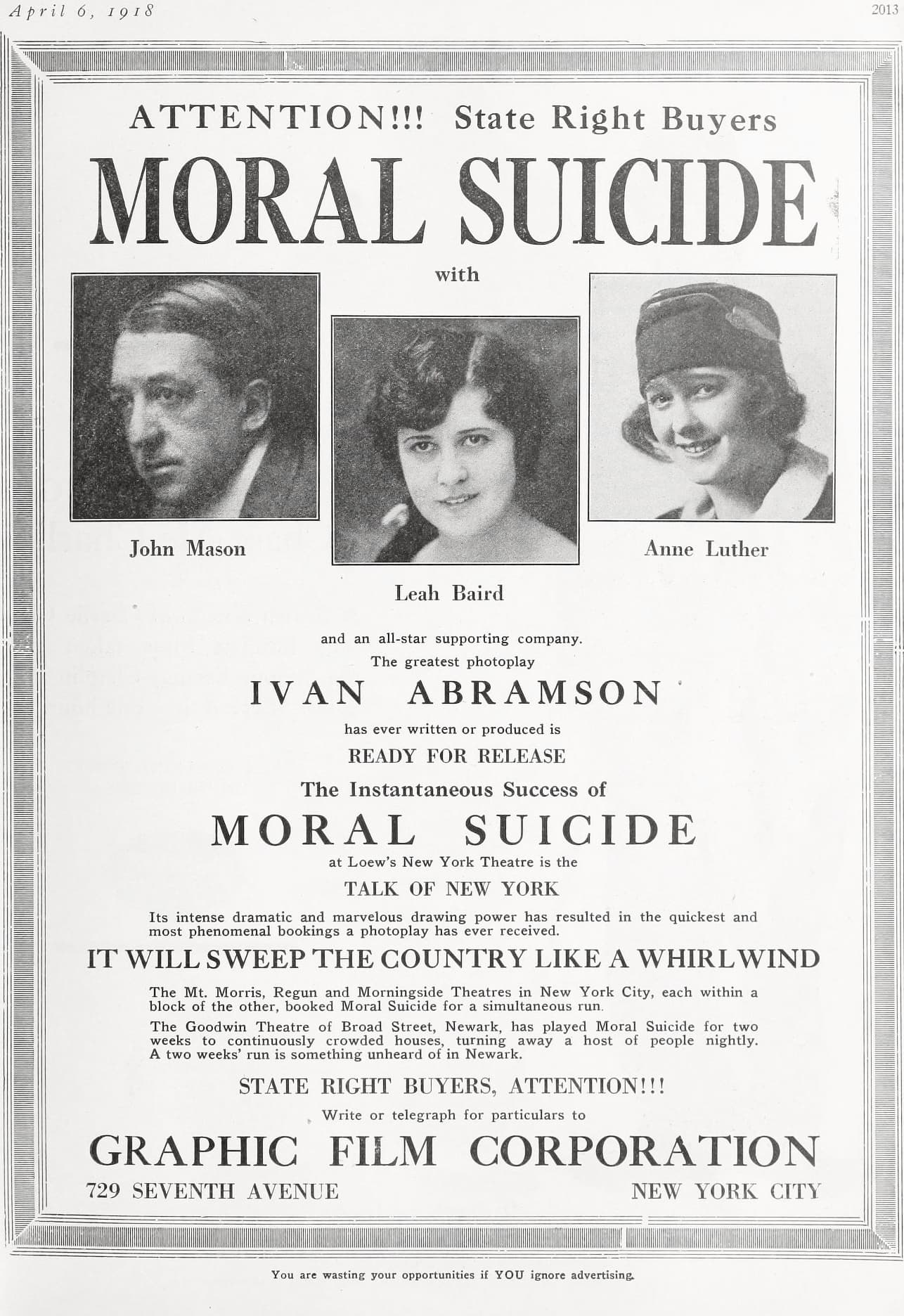 Moral Suicide (1918) film backdrop